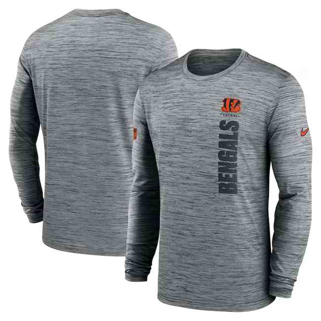 Men's Cincinnati Bengals Grey 2024 Sideline Team Velocity Performance Long Sleeve T-Shirt